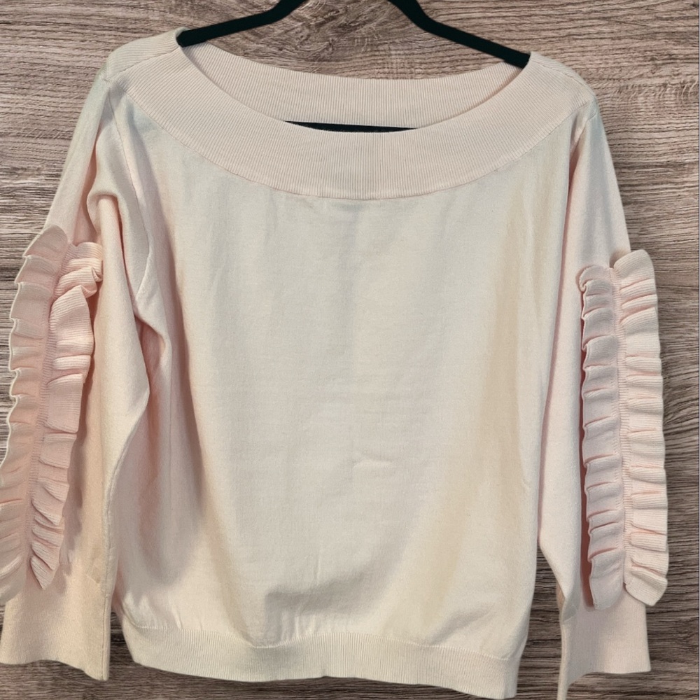 Elegant Light Pink Sweater with Ruffle Sleeves